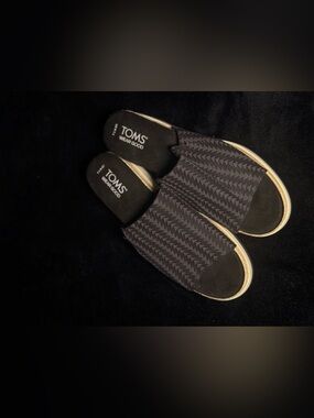 Toms Women’s Slip-On Espadrille Slides in Charcoal Herringbone